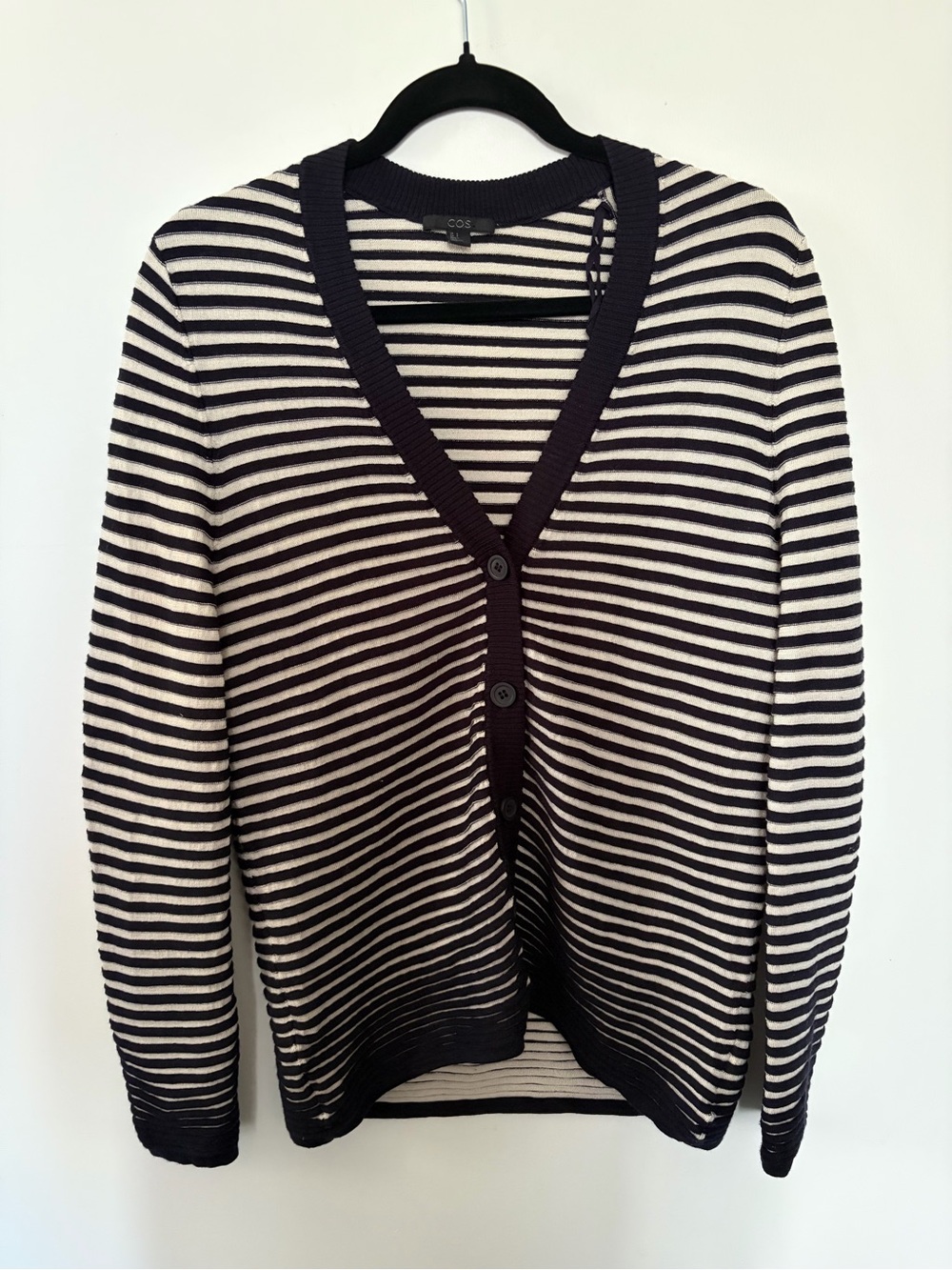 COS 100% Wool Stretchy Striped V-Neck Cardigan - S
